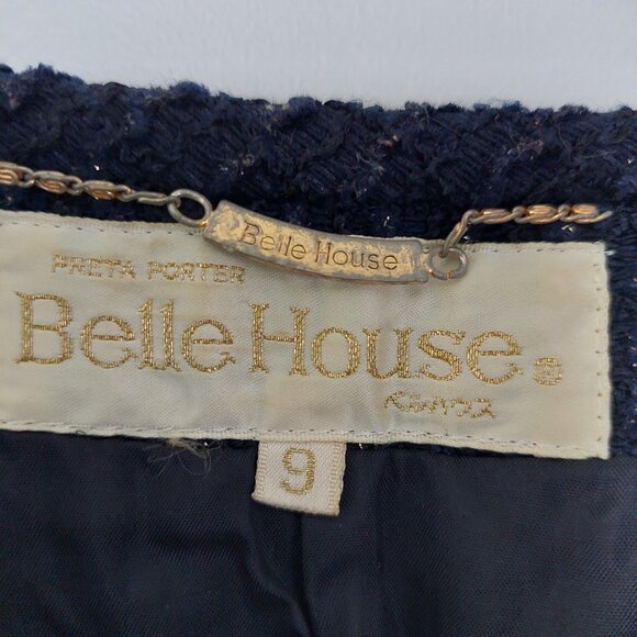 Belle House Japan Navy Blue Tweed Gold Button Skirt Suit, Size Us 4 Japan 9 - Picture 4 of 11